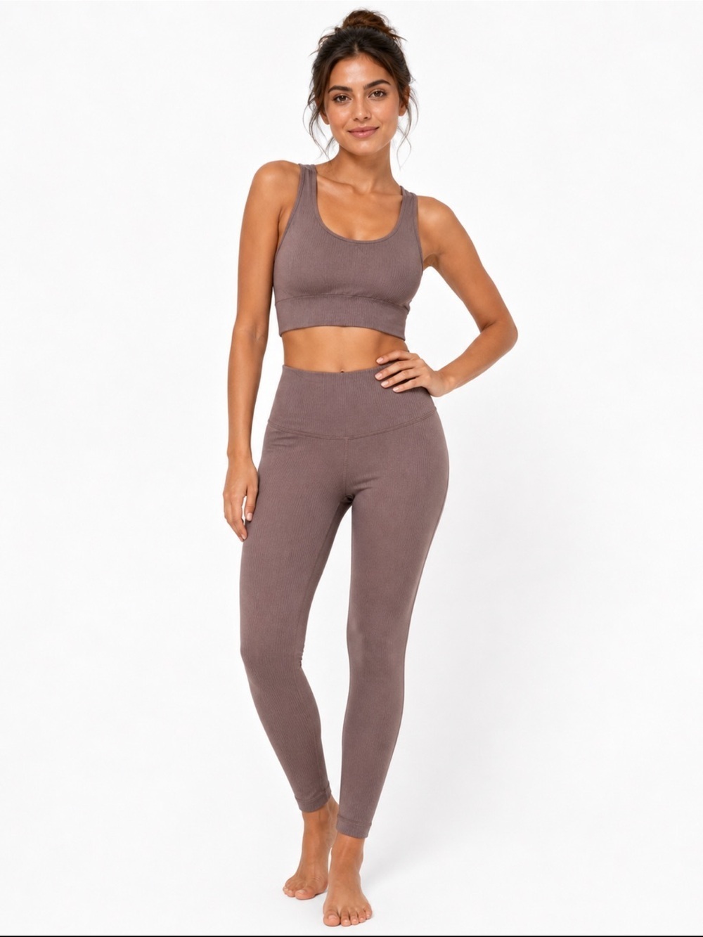 Ribbed Two-Piece Active Set in Taupe